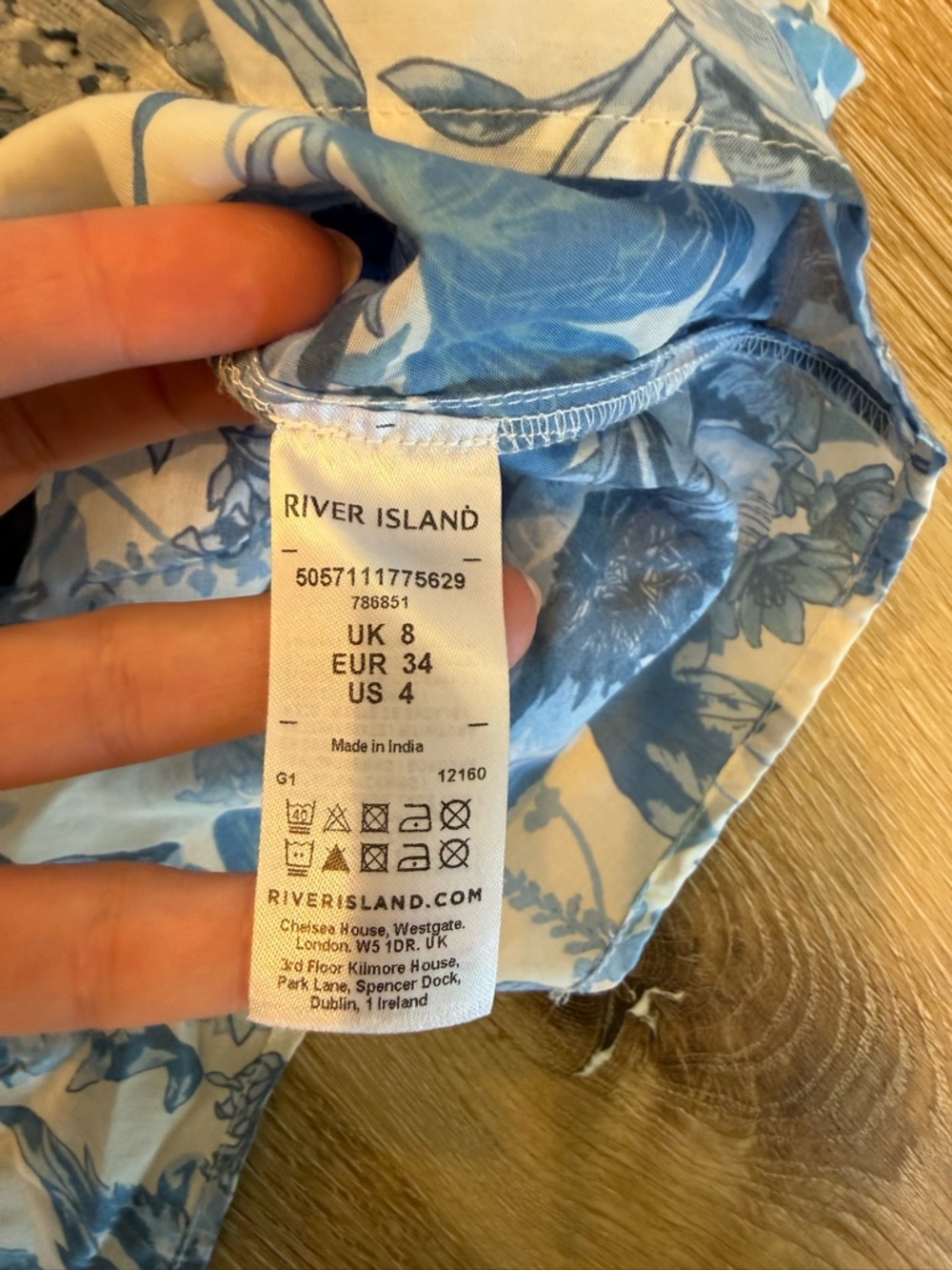 River Island Blue Floral Lace-Trim Blouse size 8 - Picture 5 of 6